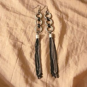 Silver & black 3 hoop and dangle tassel earrings